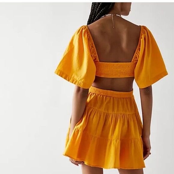 Free People Cross of Sunlight Yellow Pleated Puff Sleeve Sundress - Picture 2 of 6